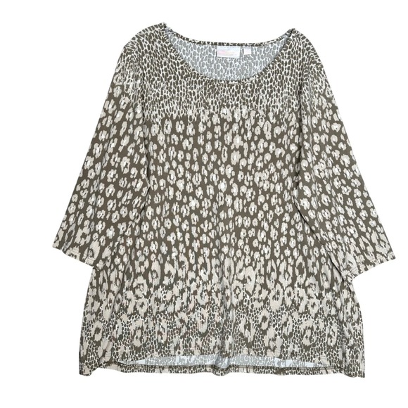 Belle Kim Gravel Animal Print Scoop Neck 3/4 Sleeve Tunic Top XL - Picture 2 of 8